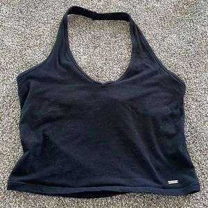 Hollister black halter top with shelf bra, size medium, black